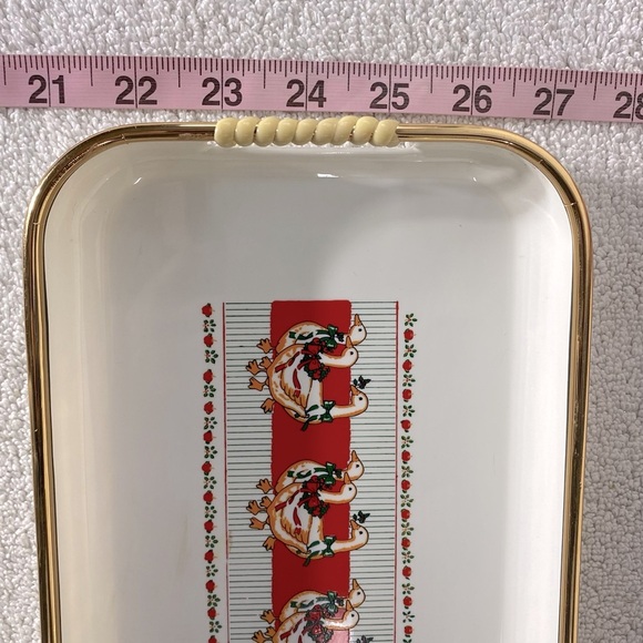 Vintage Country Ribbon Geese Cream Red Green Christmas Tray - Picture 4 of 14